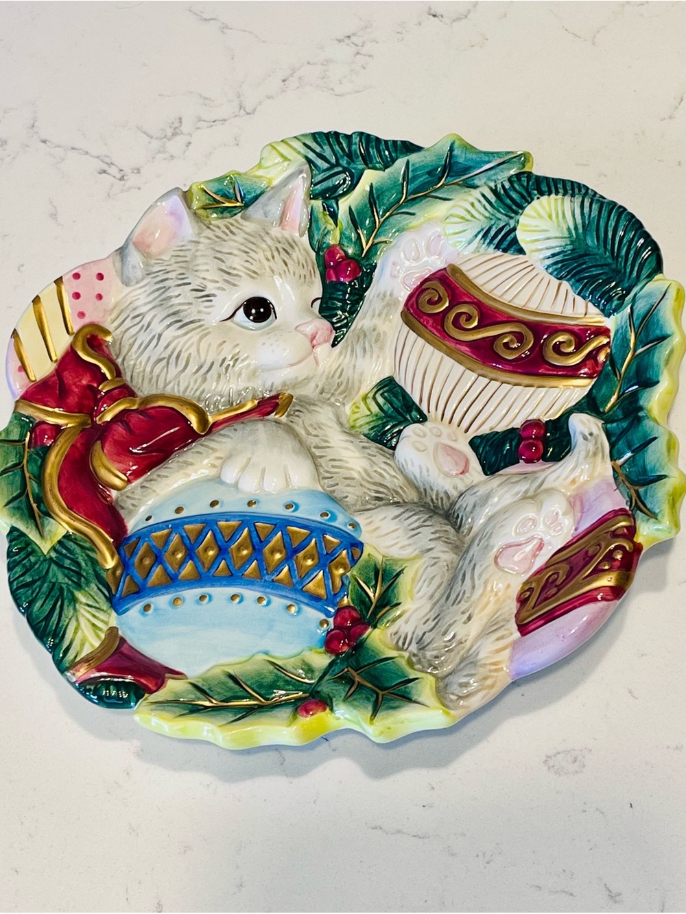 Fitz & Floyd Essentials Christmas Cat Kitty Canapé Decorative Plate 8.5
